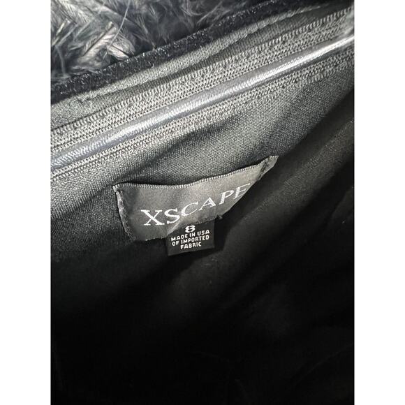 XSCAPE Womens Black Feathered Unlined Elbow Sleeve Sheath Velvet Ruched Dress 8 - Picture 4 of 10